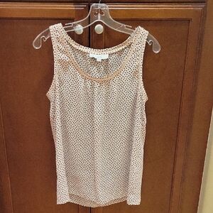 Cream and White Sleeveless Tank Top with Polka Dots